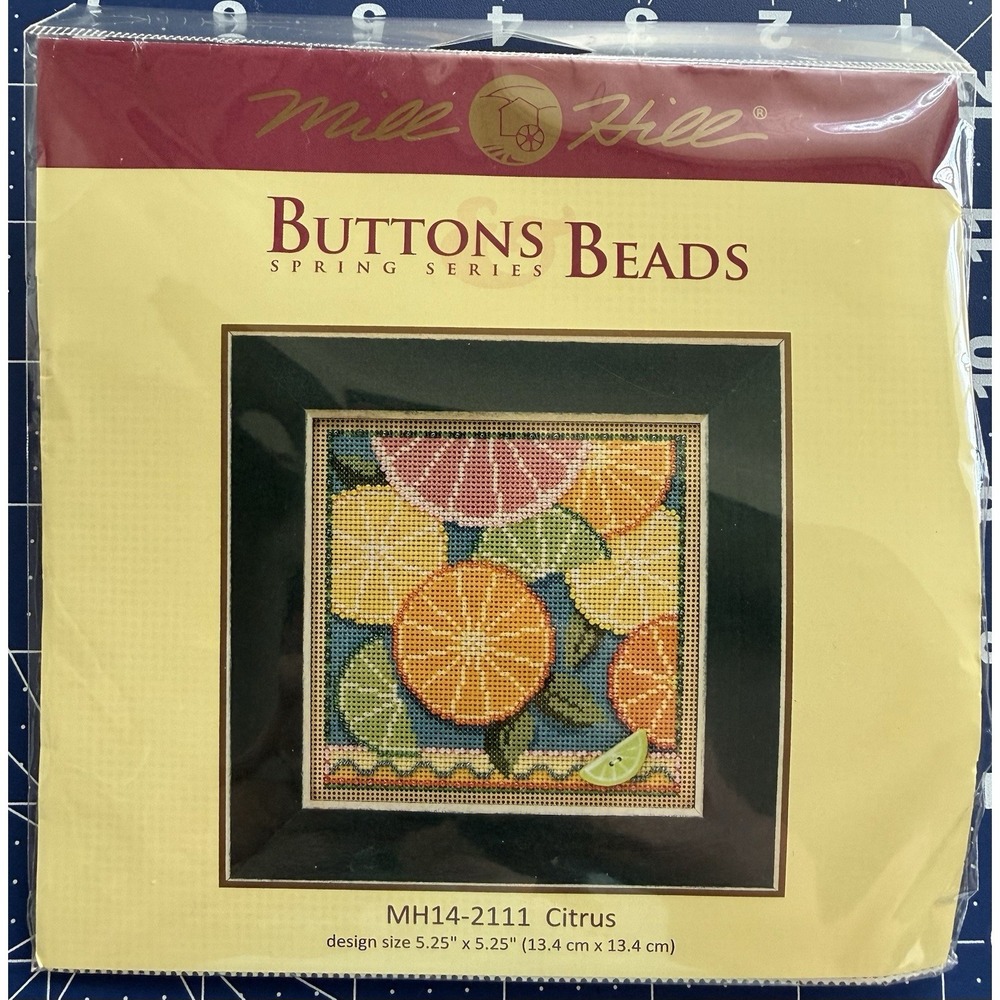 Mill Hill Buttons & Beads Spring Series Kit CITRUS w Ceramic Button OPEN PKG
